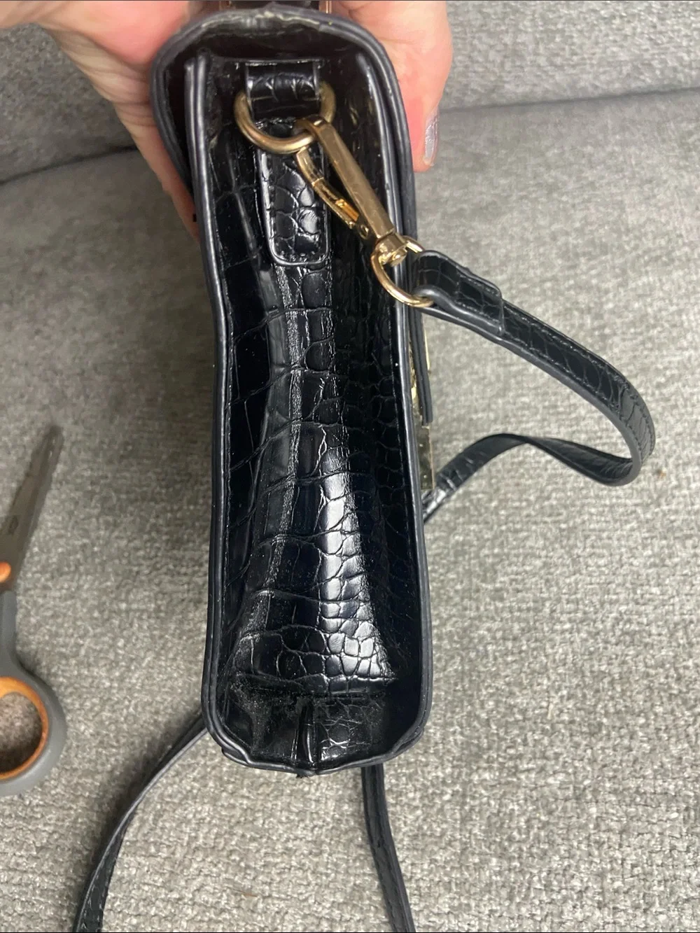 Madison West Black Croc-Embossed Top Handle Satchel with Strap